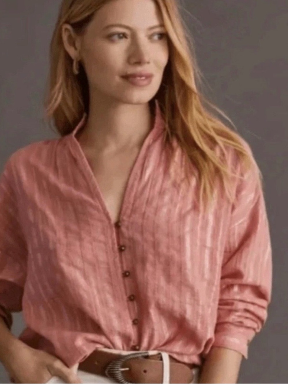 Anthropologie Pilcro Tavi Dusty Rose Striped Button-Front Woven Shirt Size S